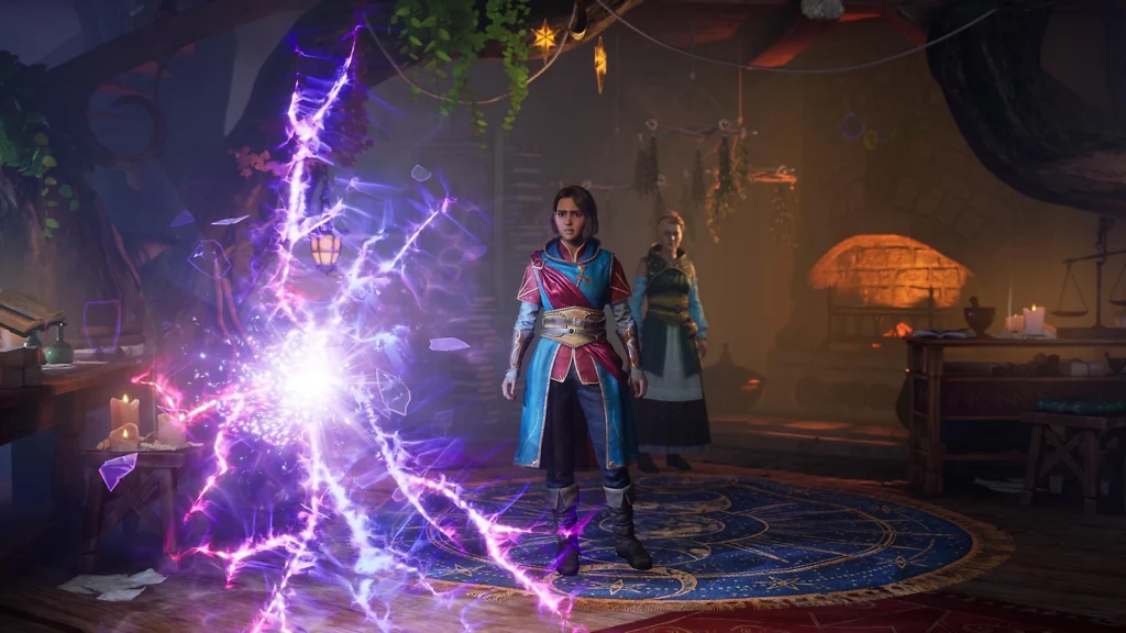 Split Fiction game characters using magic in fantasy world