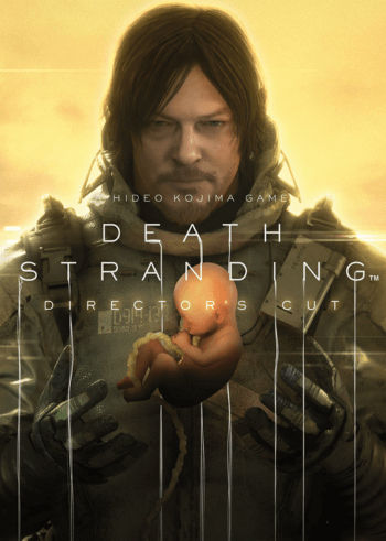 Death Stranding Director’s Cut – PC game cover featuring Sam Bridges standing in a desolate landscape. “Gameplay screenshot from Death Stranding Director’s Cut showing Sam carrying cargo across a rugged terrain. Sam Bridges using advanced equipment in Death Stranding Director’s Cut – PC ultra-wide support. Death Stranding Director’s Cut – cinematic scene with high-definition character visuals. Motorbike traversal in Death Stranding Director’s Cut – enhanced visuals and smooth framerate.