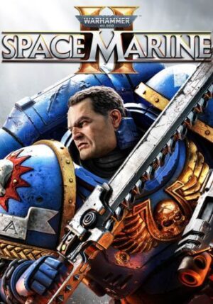 Warhammer 40,000 Space Marine 2 Standard Edition game cover art featuring Lieutenant Titus in Ultramarine armor, ready for battle with a Chainsword.